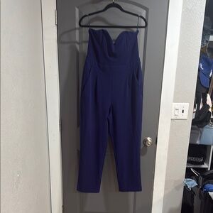 Elegant Blue Strapless Jumpsuit